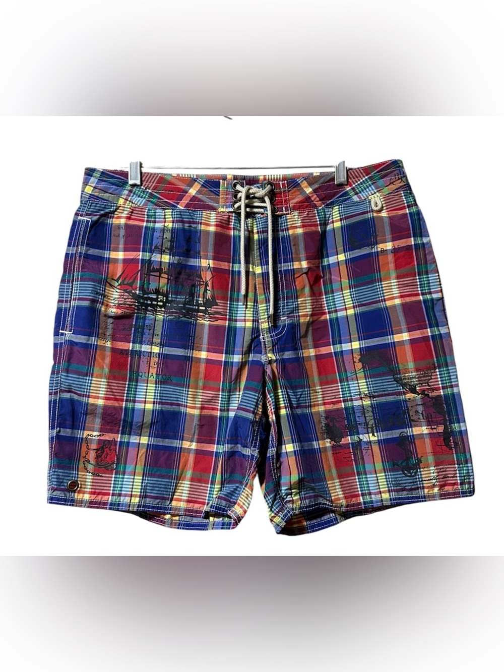MENS POLO RALPH LAUREN PLAID LINED SWIM BOARD SHORTS SIZE 34